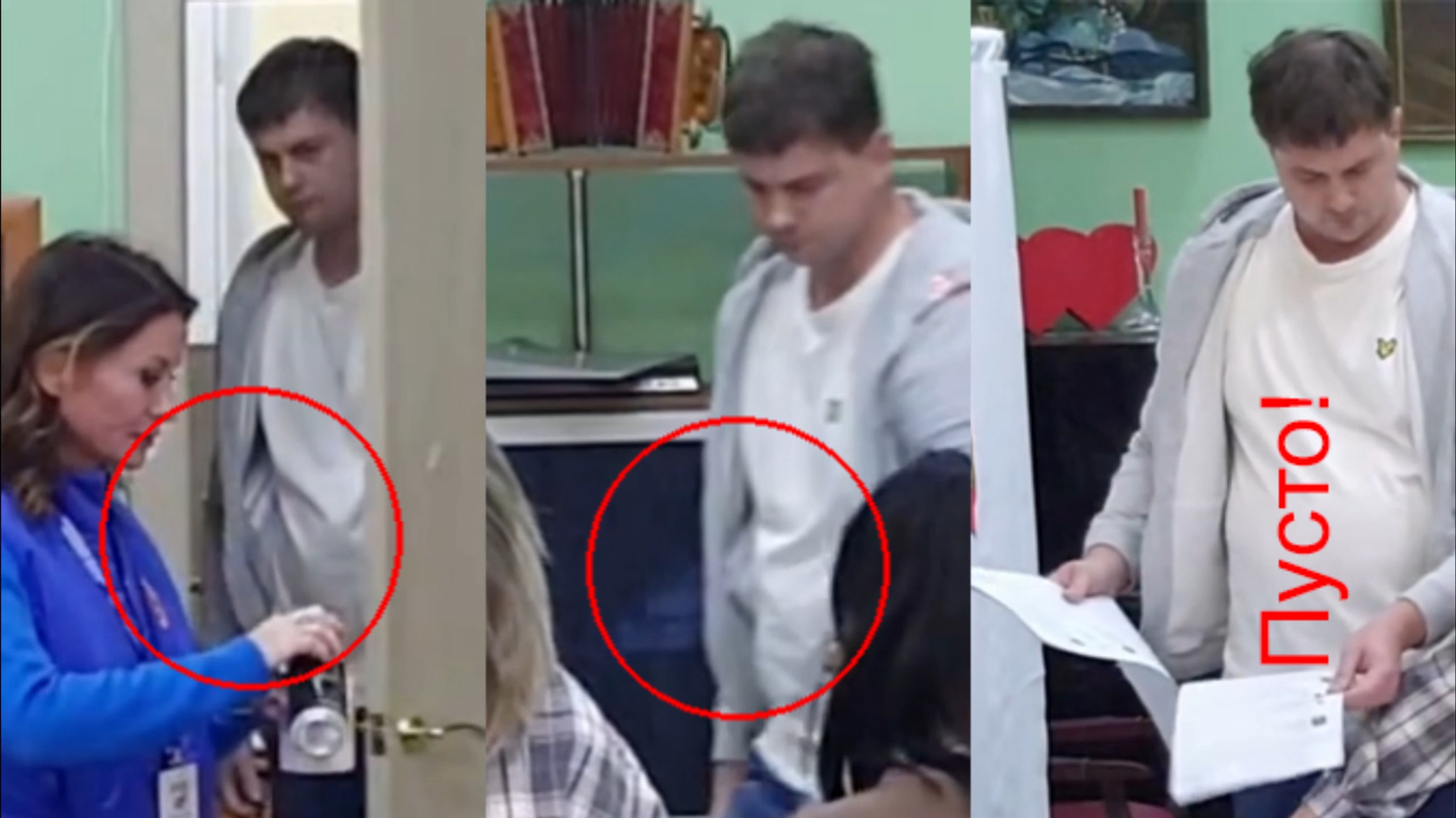 Член УИК Максим Булаев выносит из подсобки пачку бюллетеней. Скриншот из видео: @nabludatMO / Telegram