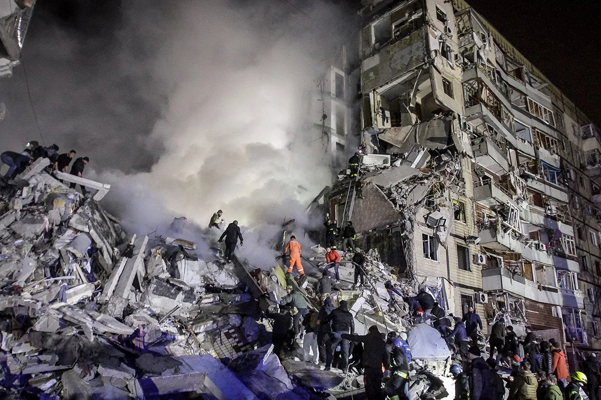 Russian attacks on civilian targets in Ukraine have been a constant of the war. A missile strike on a residential building in Dnipro in January 2023 killed 46 people and injured at least 80. Photo: EPA-EFE/STR