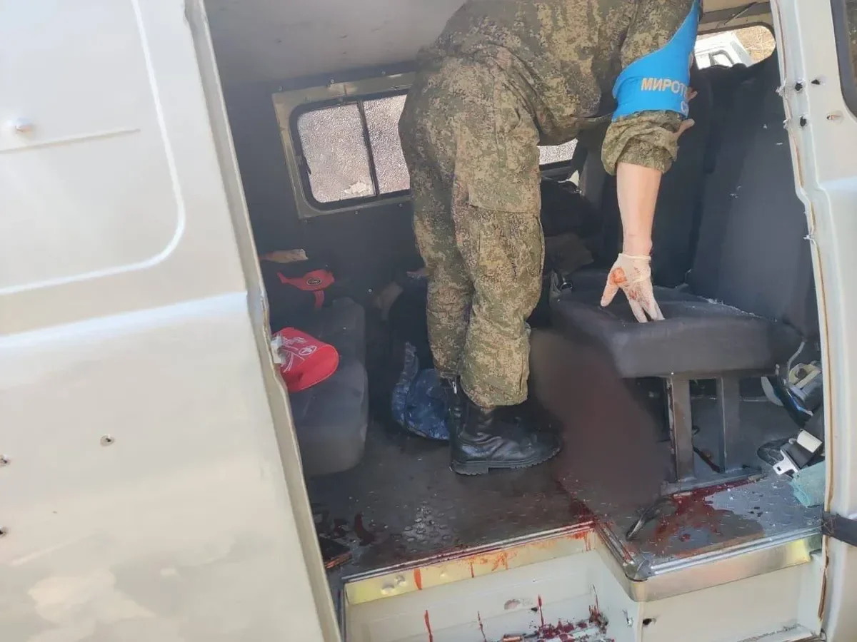 The police car that was attacked from the side of Azerbaijan. Photo: Telegram