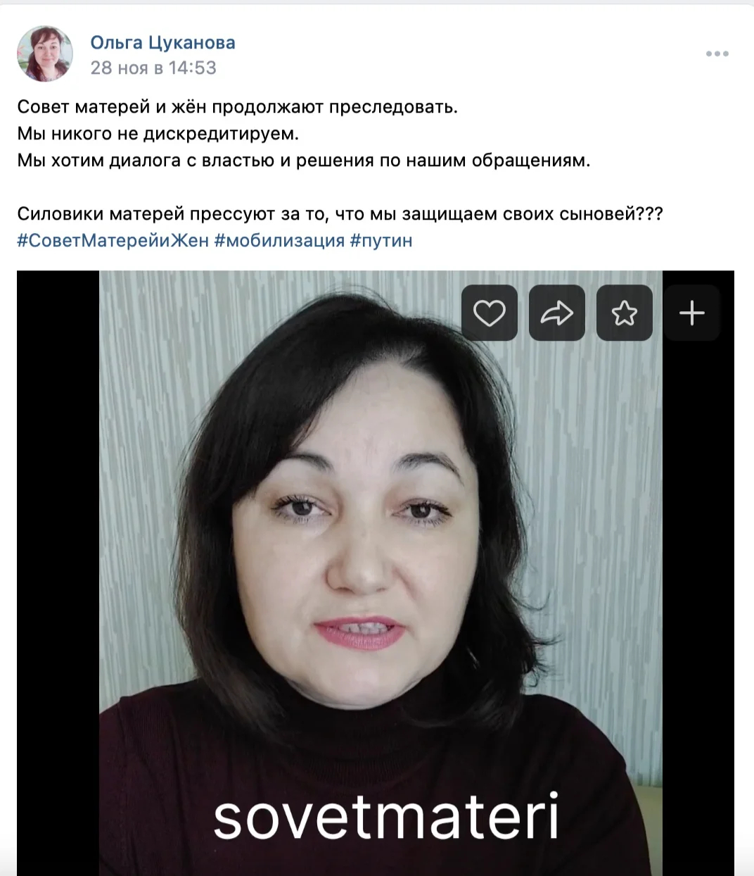 Публикация Ольги Цукановой о нападении. Фото: скрин <a href="https://vk.com/video426552710_456239297">видео</a>