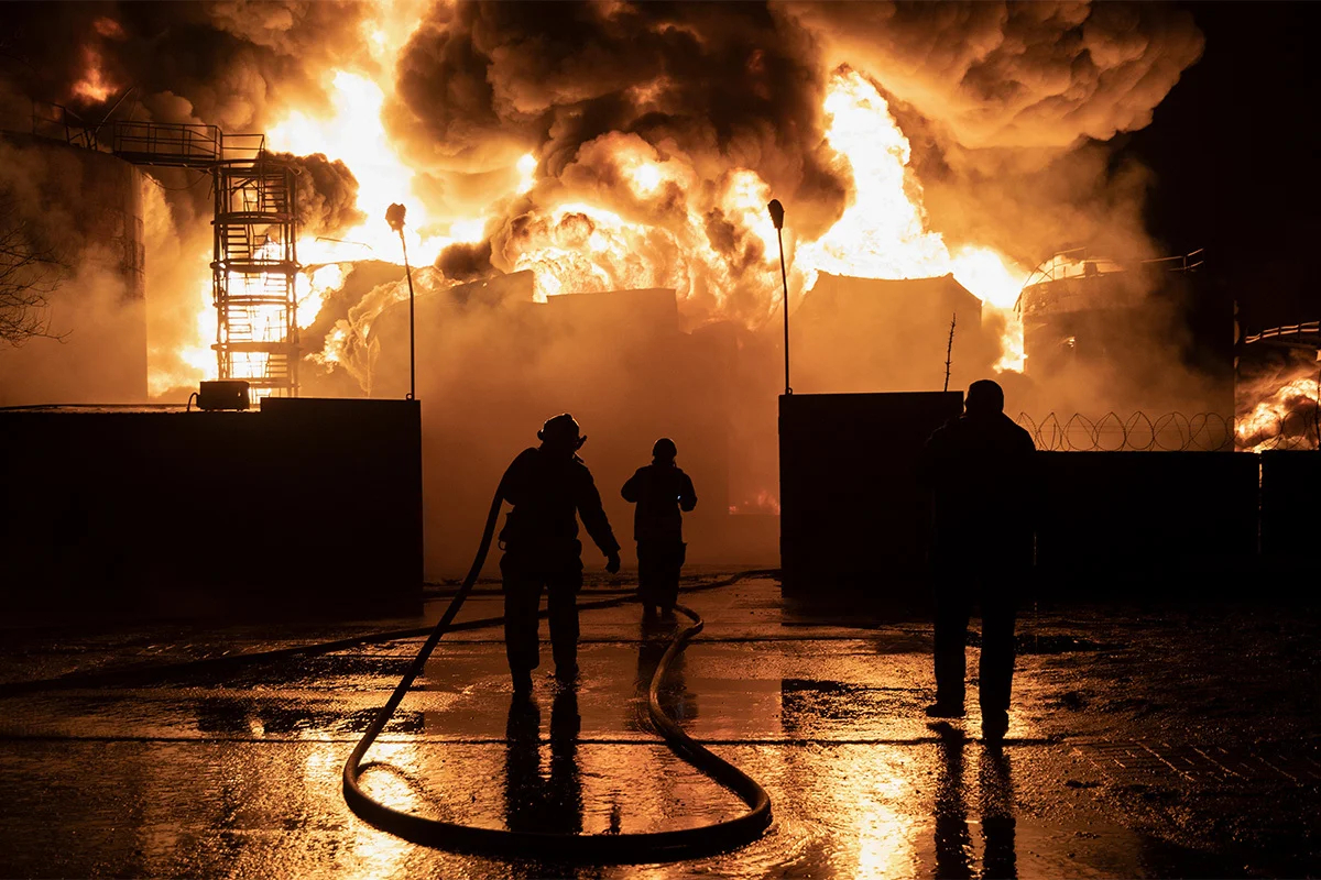 A drone strike on an oil depot in Kharkiv killed at least seven people on 10 February 2024. Photo: EPA-EFE/YAKIV LIASHENKO