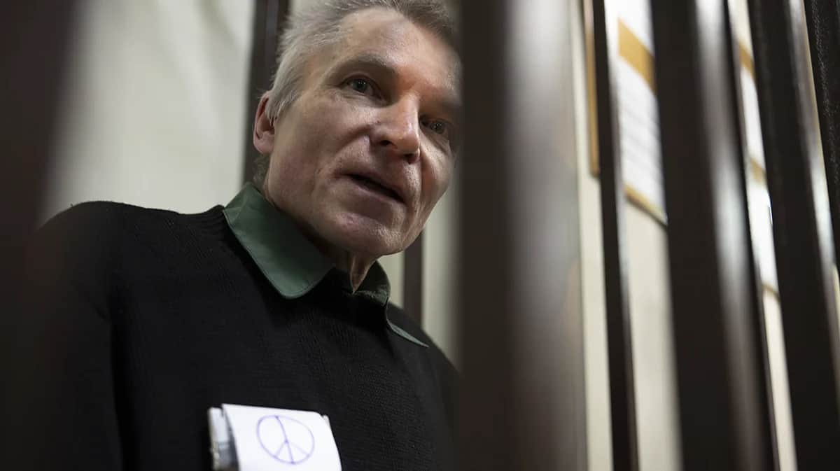 Алексей Горинов во время судебного заседания, 29 ноября 2024. Фото: Дмитрий Серебряков / AP Photo / Scanpix / LETA