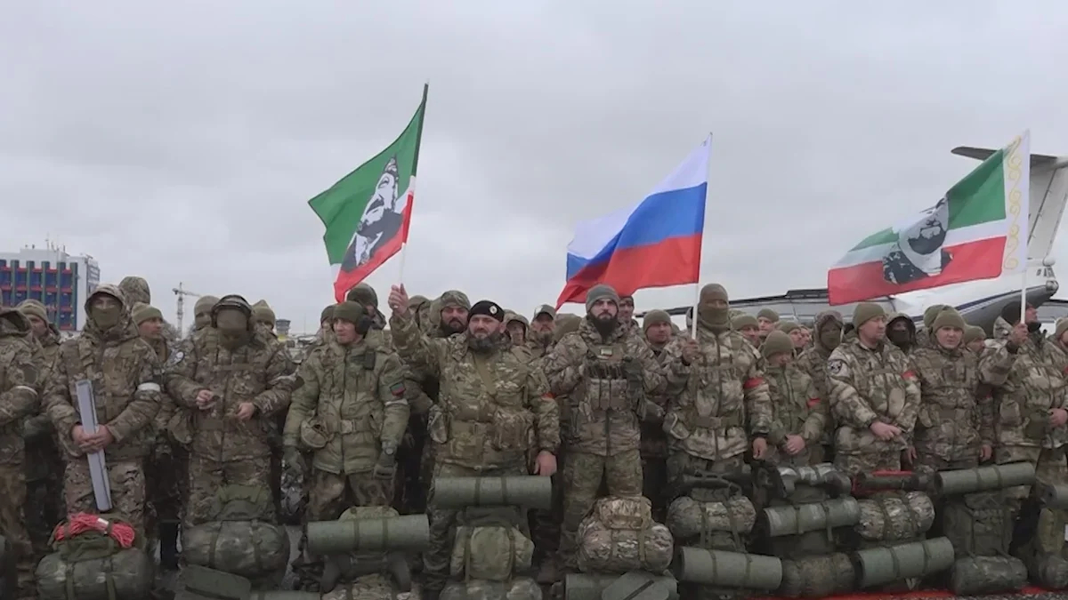 Volunteers from Grozny ready to be shipped out to Ukraine, March 2024. Photo: <a href="https://t.me/RKadyrov_95/4602">Ramzan Kadyrov</a> / Telegram