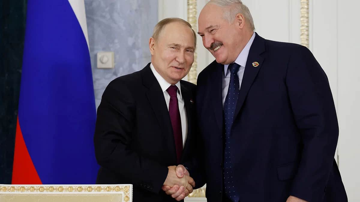 Владимир Путина и Александр Лукашенко на заседании Высшего Государственного Совета Союзного государства в Санкт-Петербурге, 29 января 2024. Фото: Дмитрий Астахов / Спутник / EPA-EFE