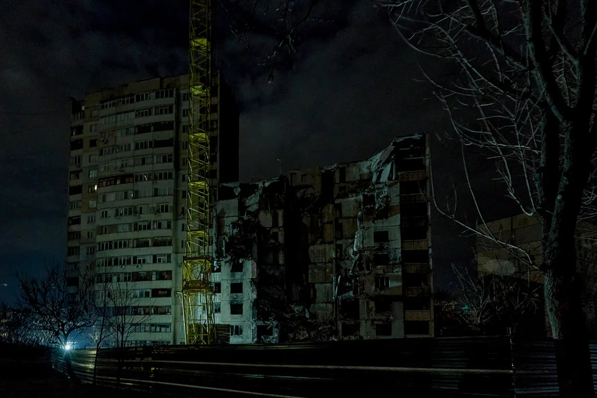 Houses destroyed by Russian rockets during a power outage in Kharkiv, Ukraine, 24 March 2024. Photo: Sergei Kozlov / EPA-EFE