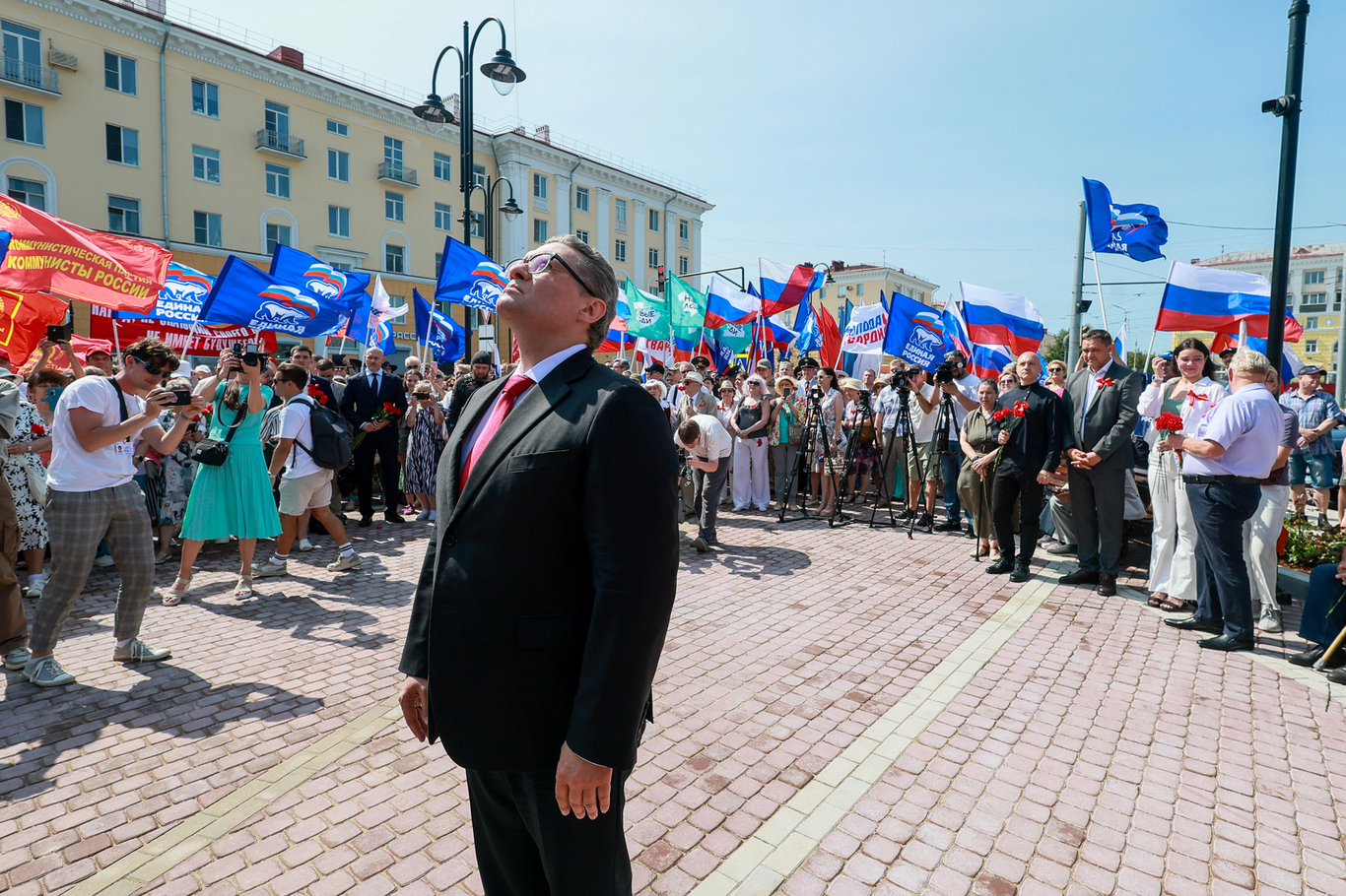 Георгий Филимонов на церемонии открытия памятника Иосифу Сталину и металлургу Ивану Бардину. Череповец, Вологодская область. 19 июля 2026 года. Фото: Владимир Смирнов / ТАСС / ZUMA Press / Scanpix / LETA