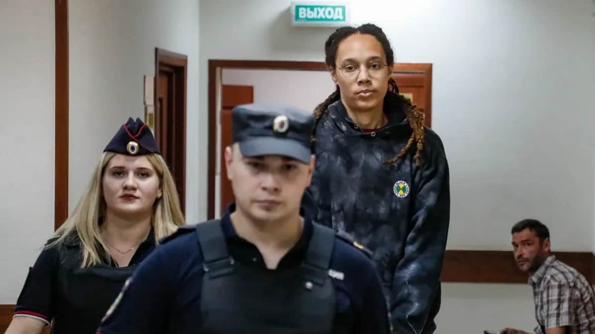 Basketball player, two-time Olympic champion Brittney Griner in the Khimki court before the hearing. Photo by EPA-EFE
