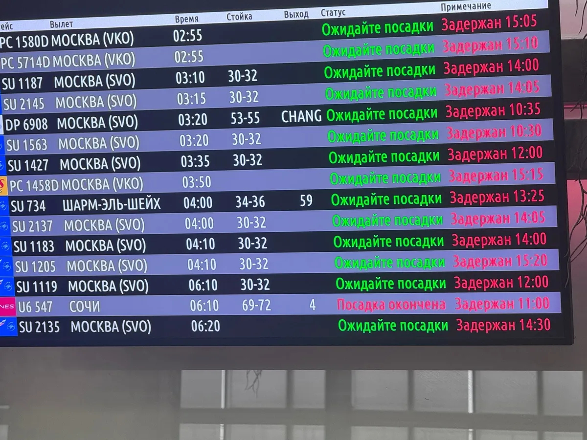 Табло в аэропорту Пулково. Личный архив героини