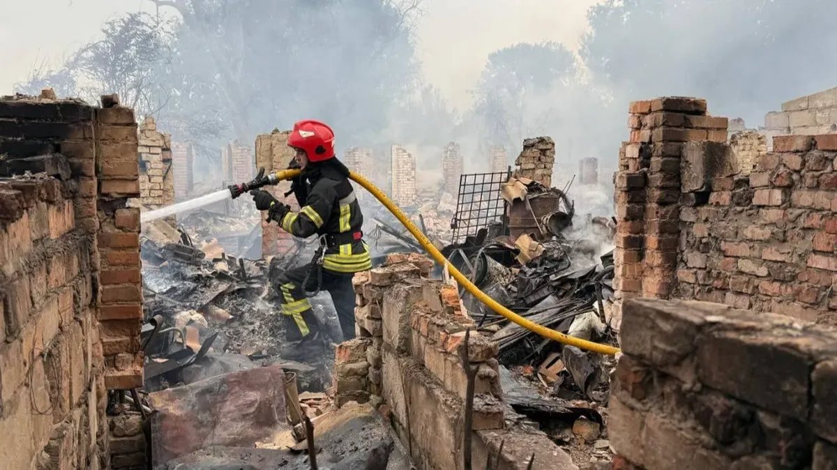Firefighters attend to the aftermath of an airstrike in the Zhytomyr region of Ukraine, 9 July 2025. Photo: Zhytomyr region administration
